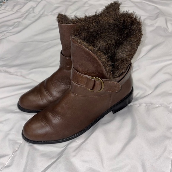Chicos brown leather faux fur ankle boot Sloucy fold over Size 7.5 - Picture 6 of 9